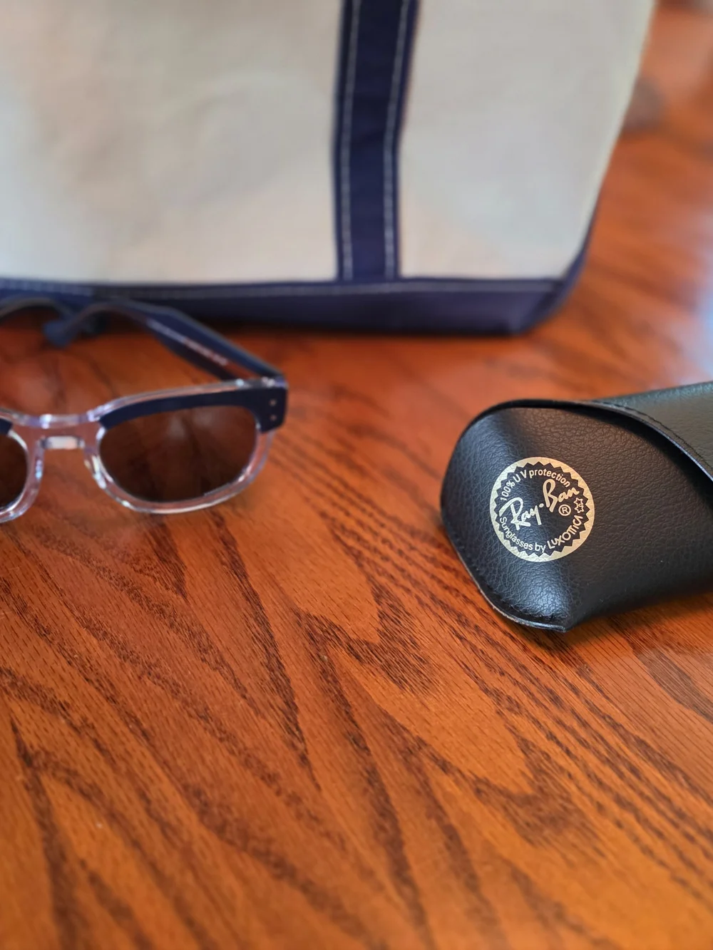 Ray-Ban Clear Frame Sunglasses with Navy Temples